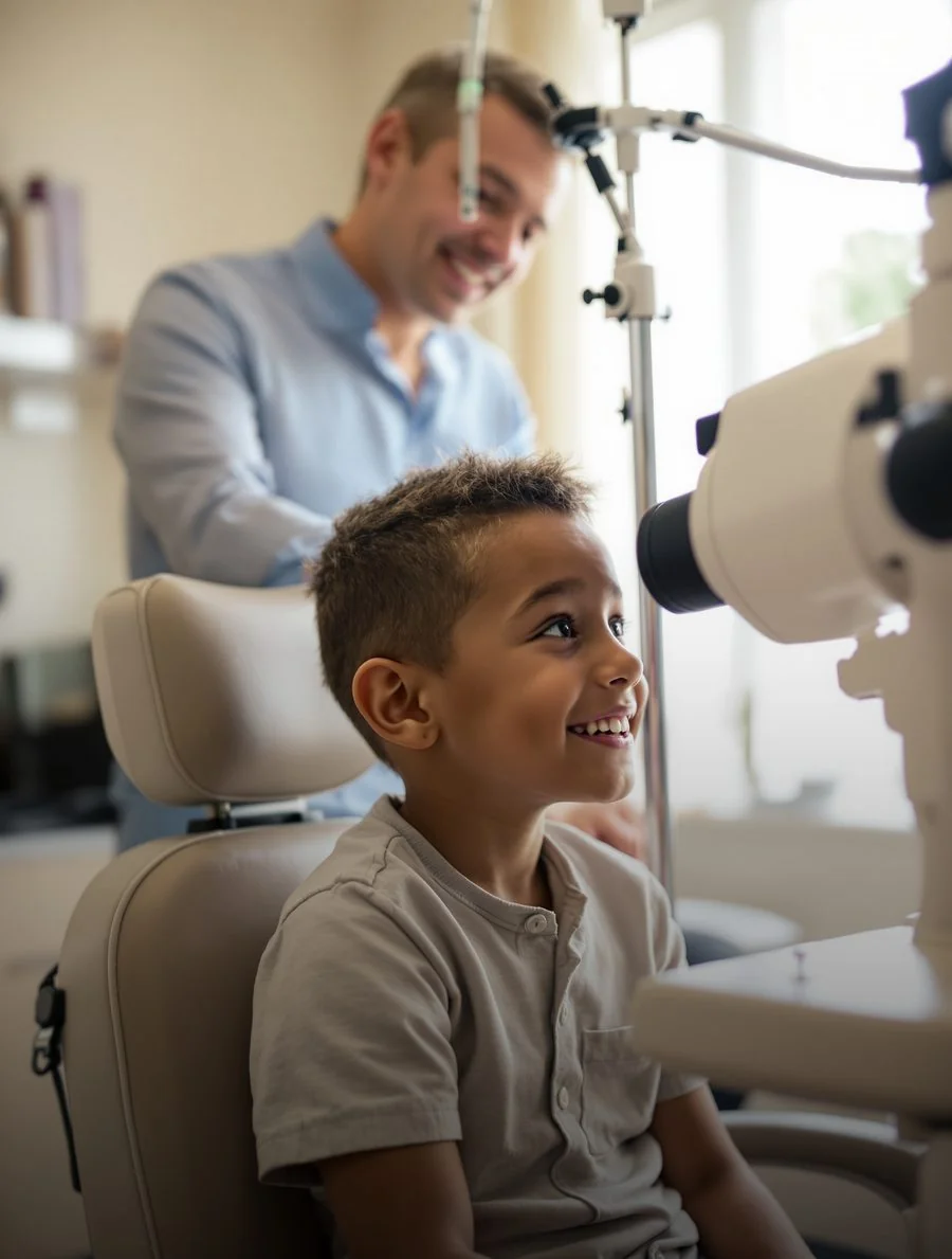 A child having their eyes examined at Eye Trends in Clear Lake