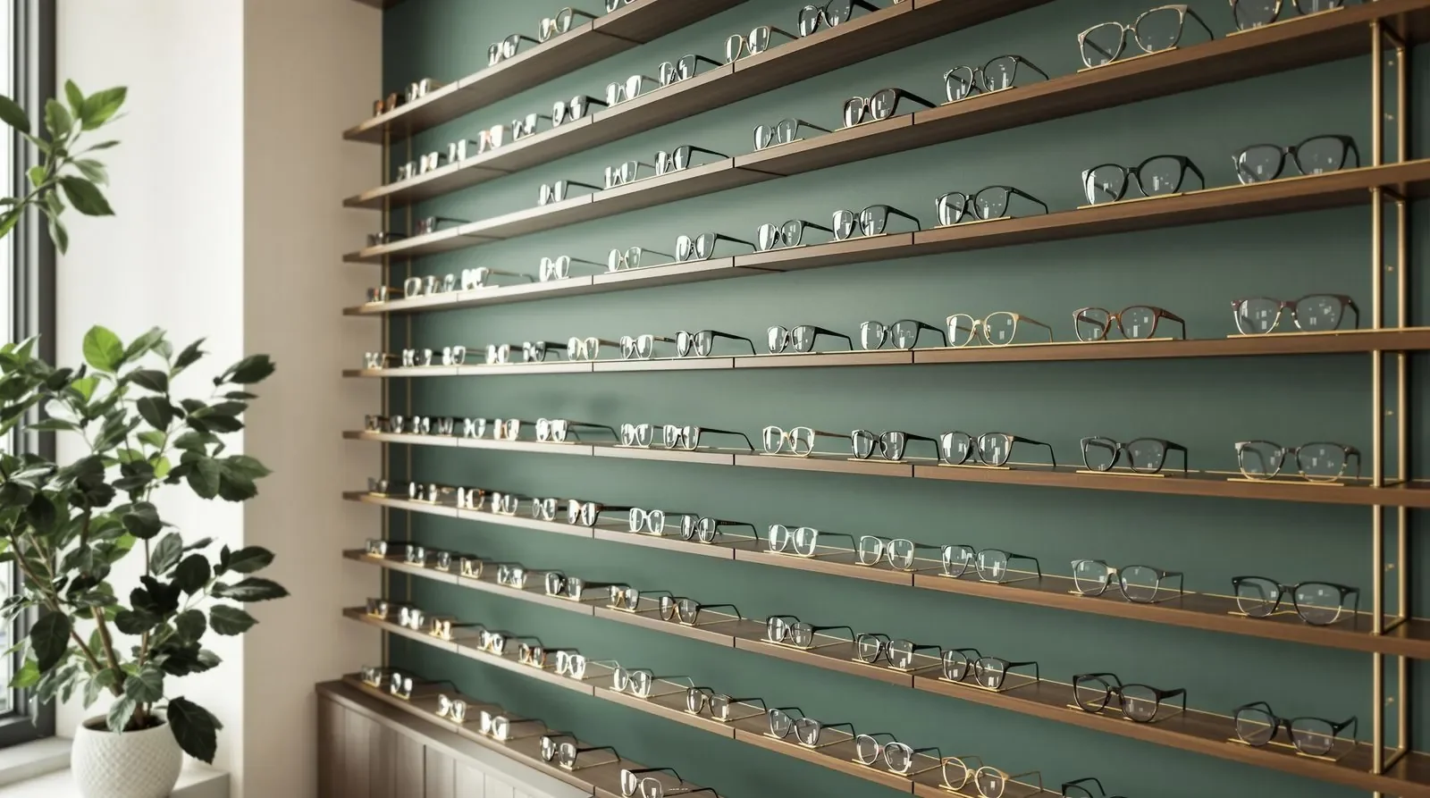 The frame and sunglass wall at the Eye Trends optical