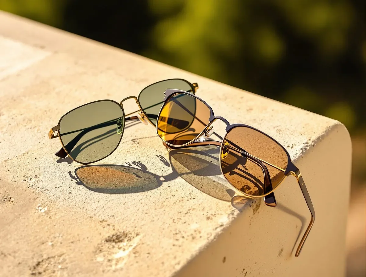 Polarized sunglass lenses in green-grey and bronze tints